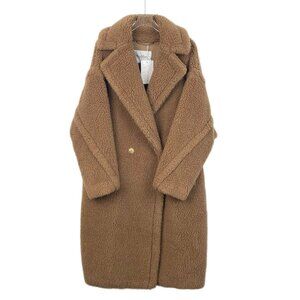 Max Mara Teddy Coat Womens Long Oversized Double-Breasted Warm Outerwear Camel B